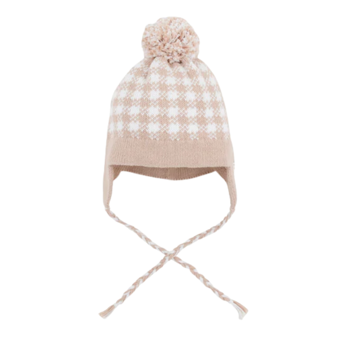 Parrish Pom Pom Hat - Light Khaki Gingham