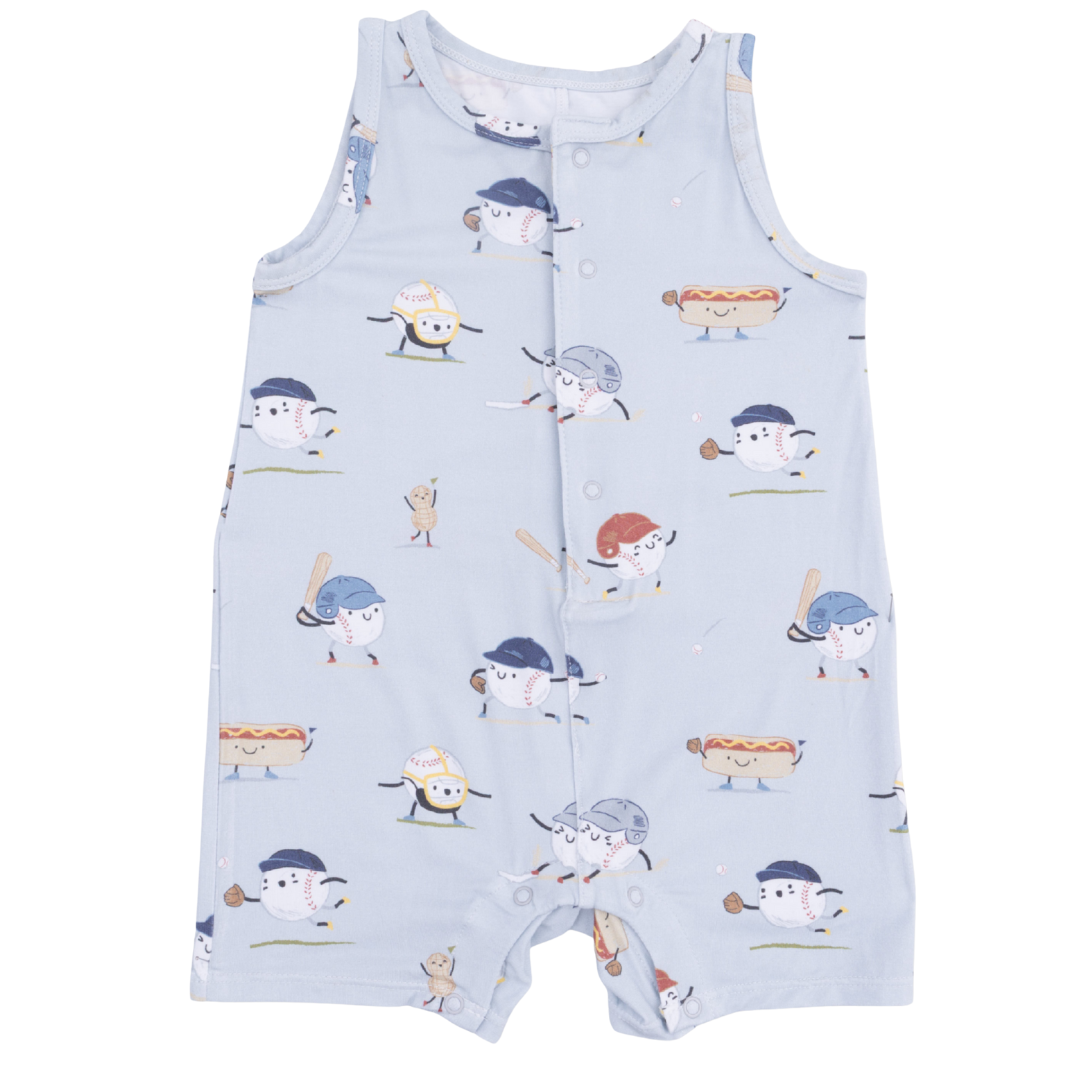Sleeveless Shortie Romper - Baseballs Playing Baseball