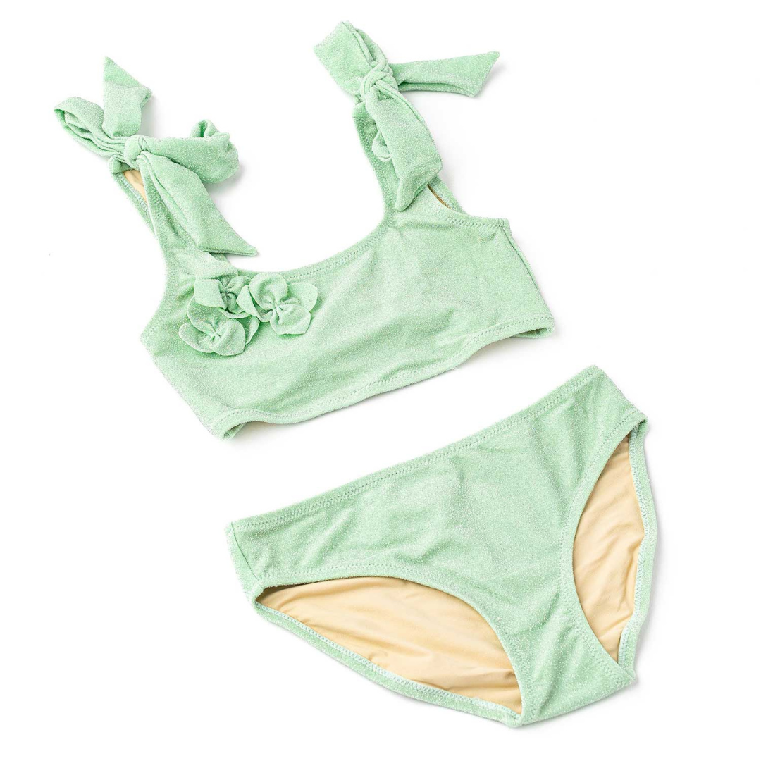 Mint Shimmer Flower Two Piece Swimsuit