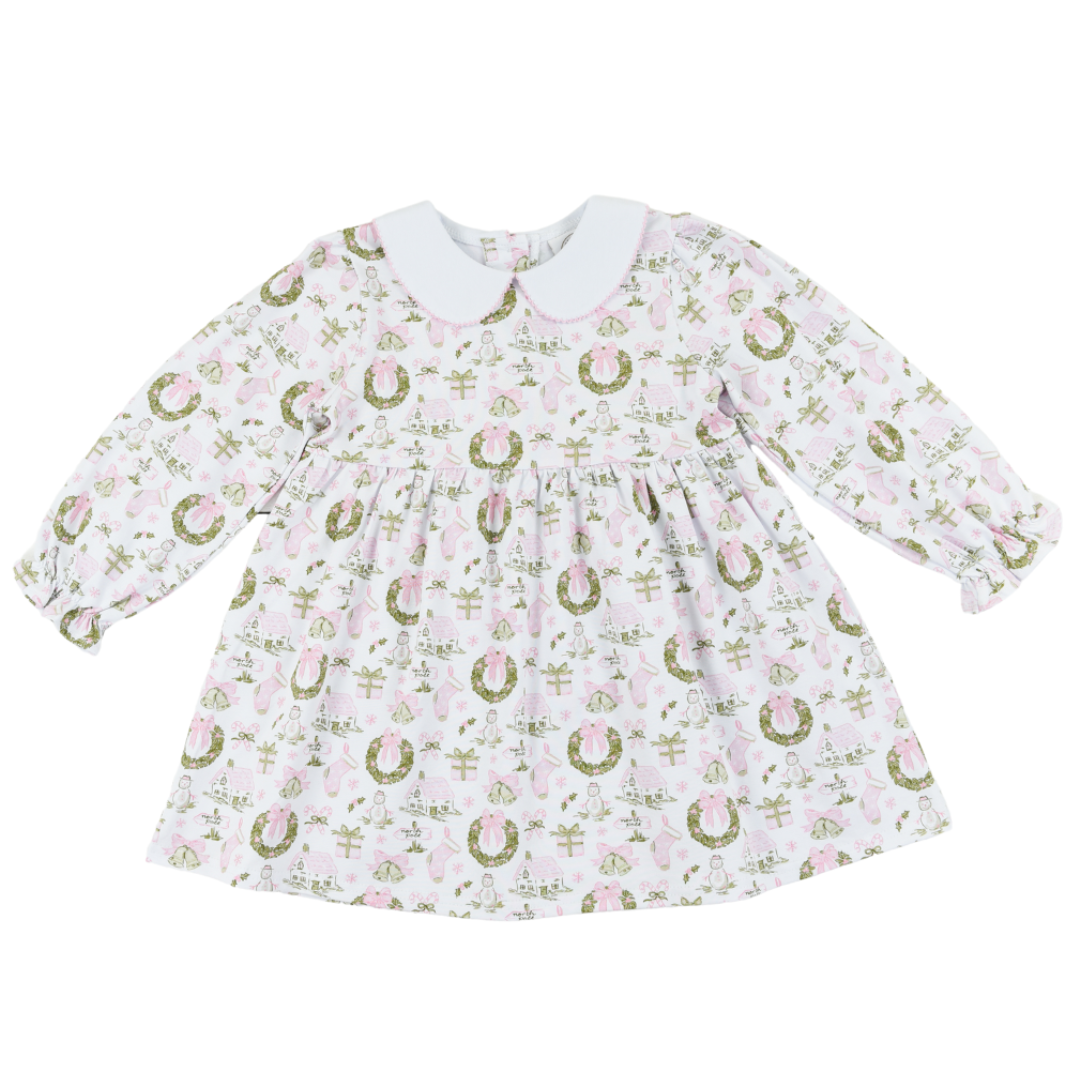 Christmas Toile and Stripe Girls Collins Classic Dress