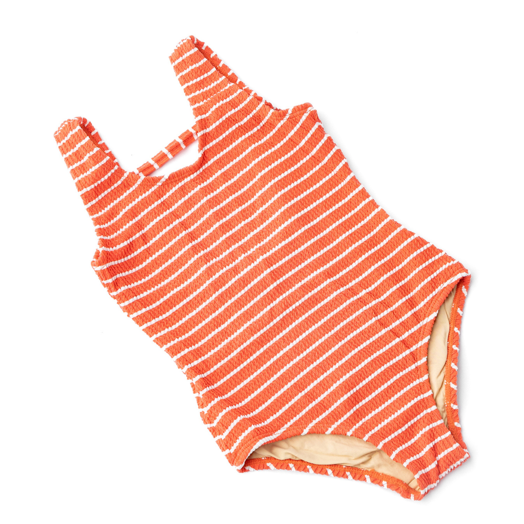 Orange Stripe Crinkle One Piece Swimsuit