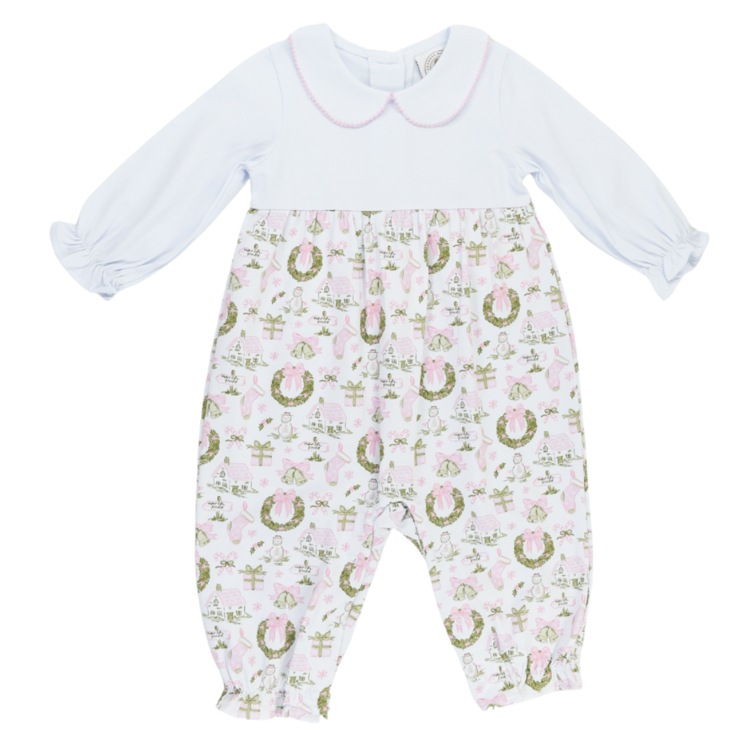 Christmas Toile and Stripe Girls Collins Classic Romper