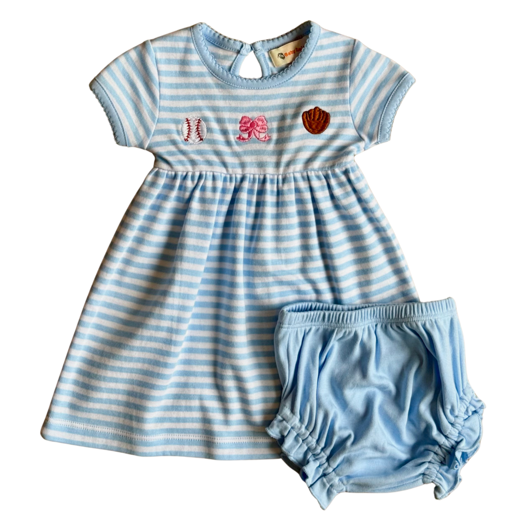 Baseball Bow Diaper Set