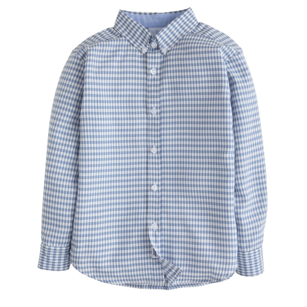 Button Down Shirt - Gray Blue Gingham