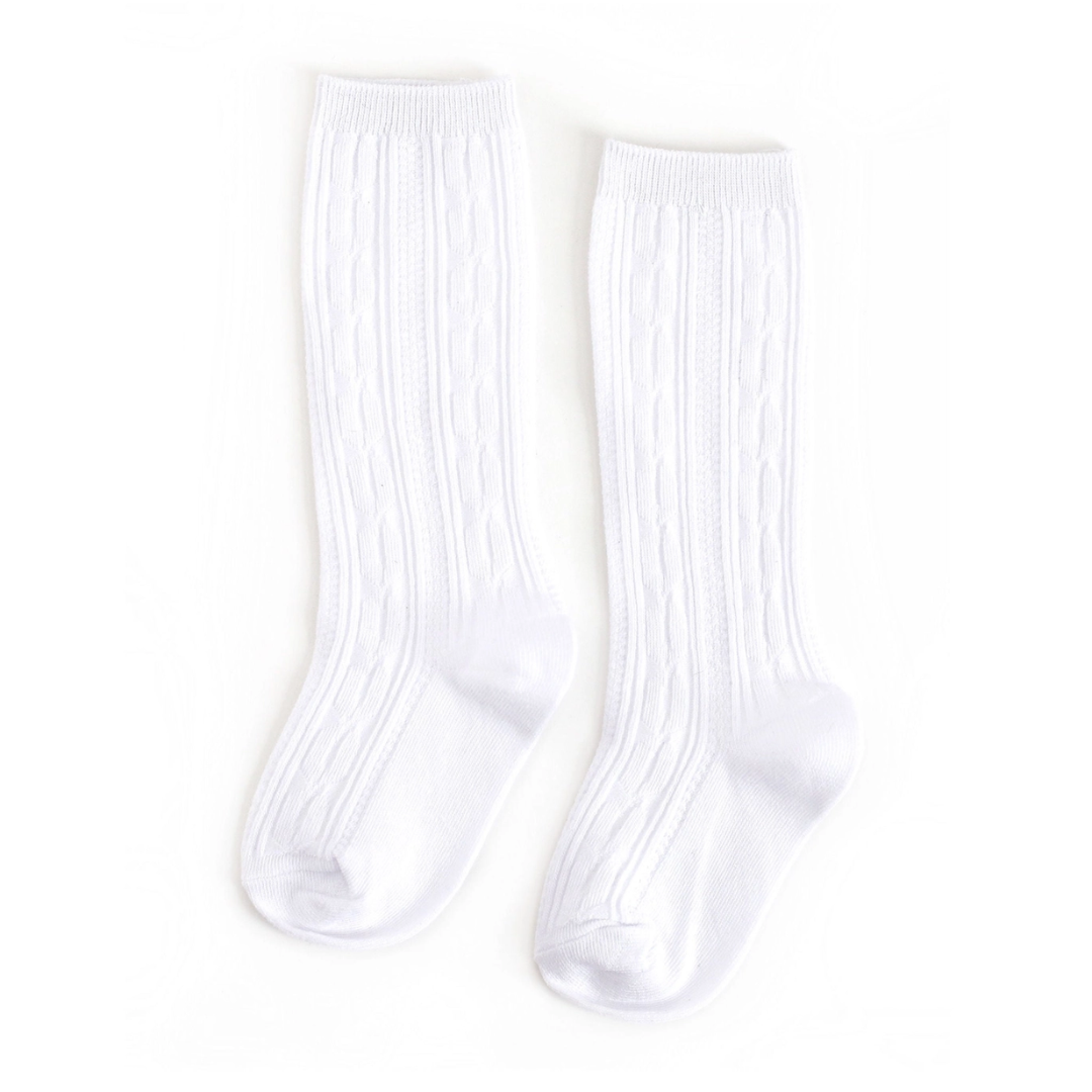 Cable Knit Knee High Sock - White