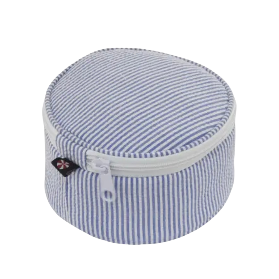 6" Navy Seersucker Button Bag