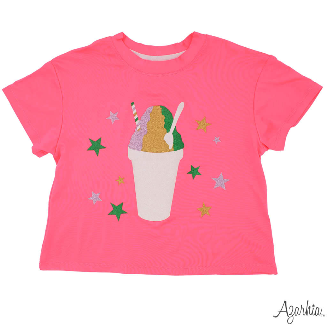 Mardi Gras Snoball Glitter on Neon Pink Boxy Tee