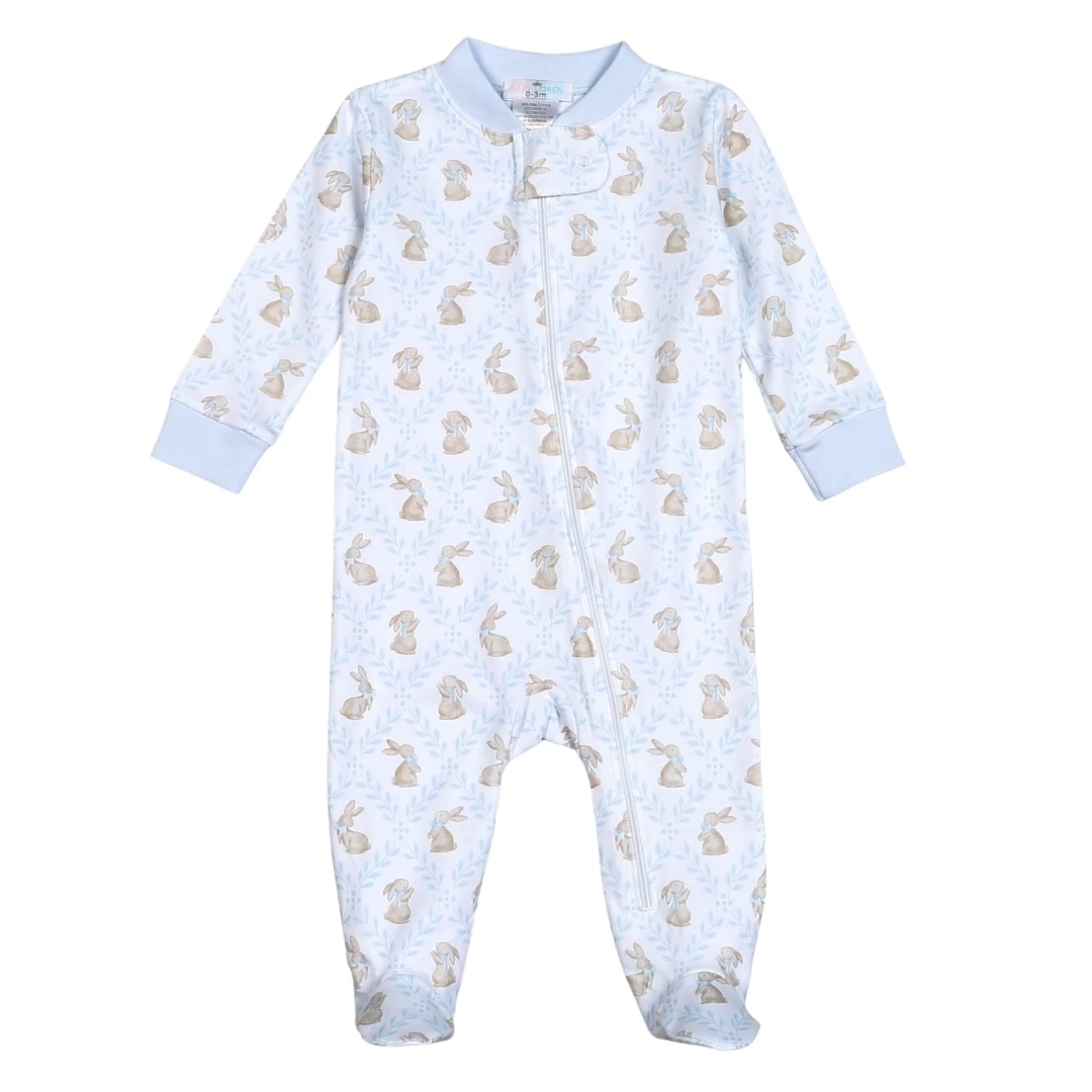 Blue Easter Bunnies Pima Footie