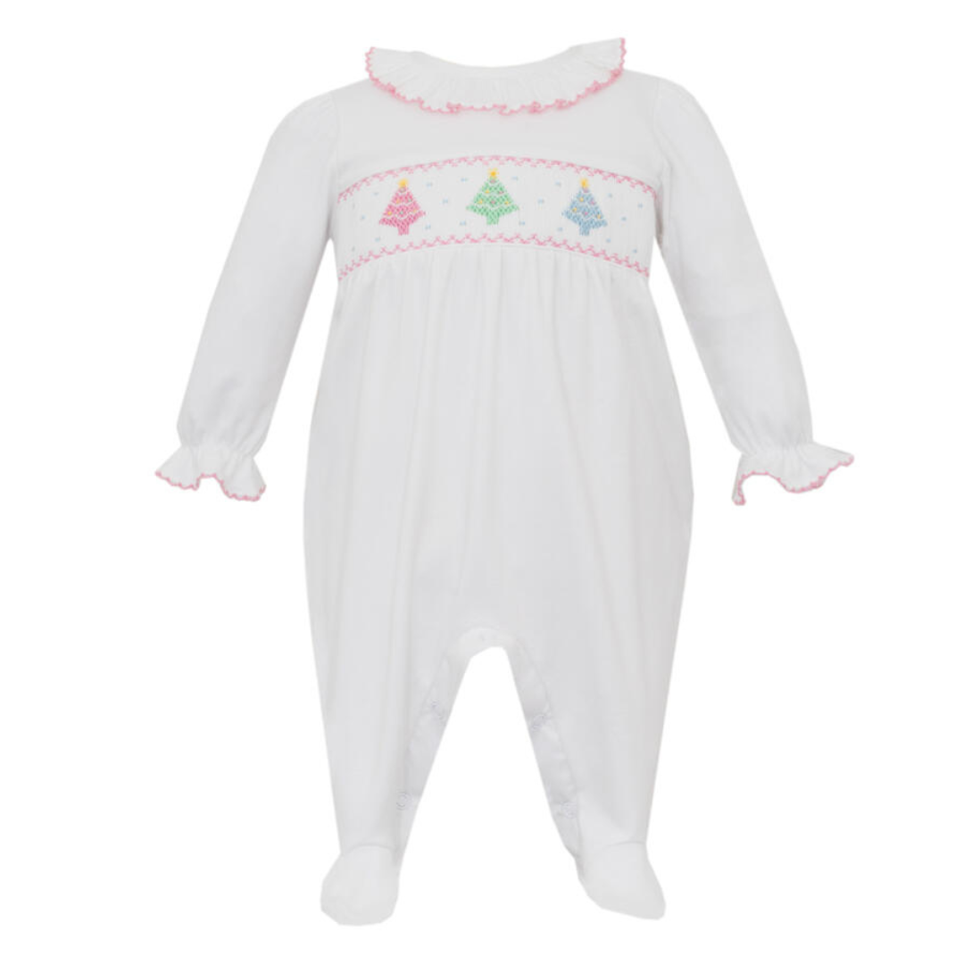 Pastel Christmas Tree Knit Footie - Pink