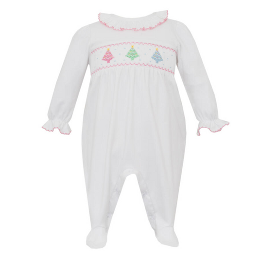 Pastel Christmas Tree Knit Footie - Pink