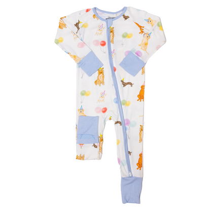 Dog Party Pajama Romper - Blue