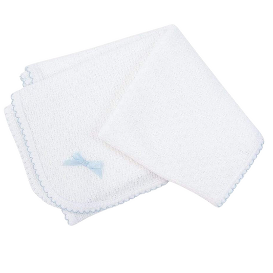 White Receiving Blanket - Blue Trim