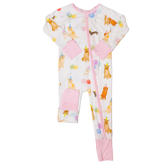 Dog Party Pajama Romper - Pink