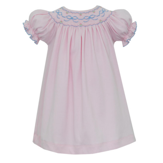 Pink Knit Bishop Bow Smocked Dress