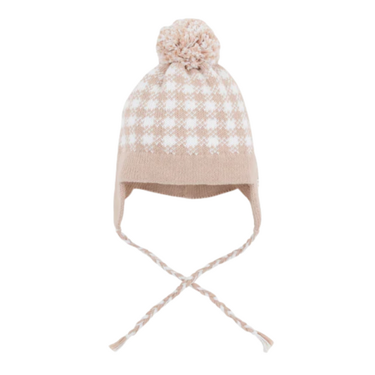 Parrish Pom Pom Hat - Light Khaki Gingham