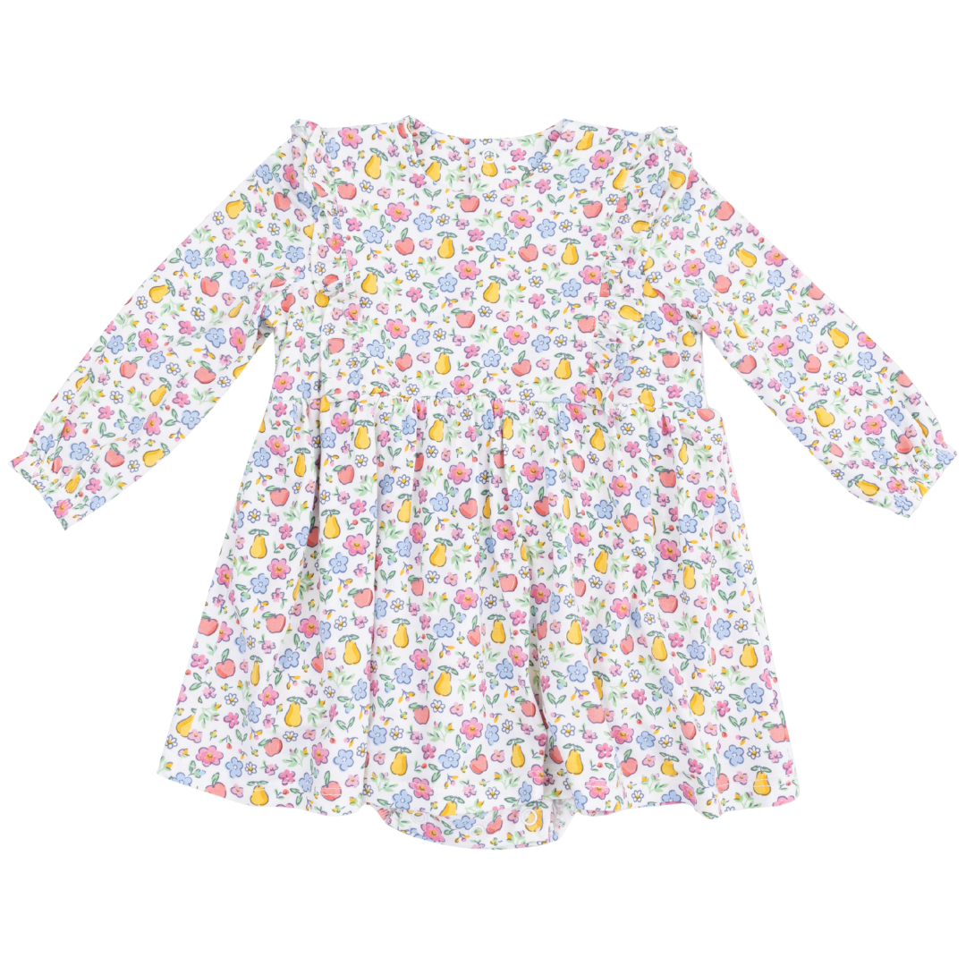 Ruffle Long Sleeve Bodysuit Dress - Fall Fruit Floral