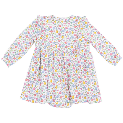 Ruffle Long Sleeve Bodysuit Dress - Fall Fruit Floral