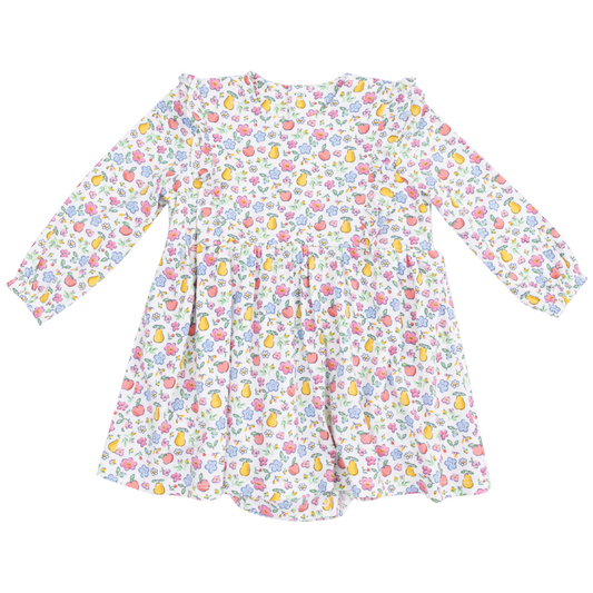 Ruffle Long Sleeve Bodysuit Dress - Fall Fruit Floral