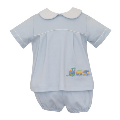 Blue Knit Trains Diaper Set