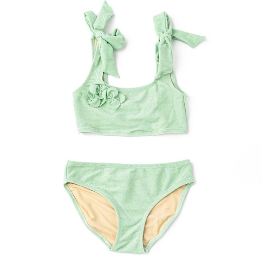 Mint Shimmer Flower Two Piece Swimsuit