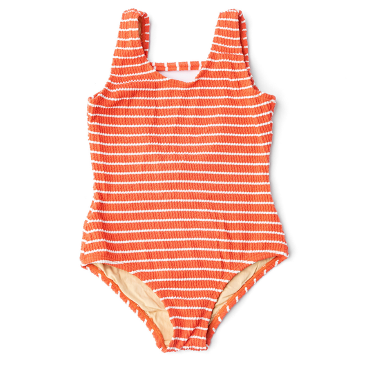 Orange Stripe Crinkle One Piece Swimsuit