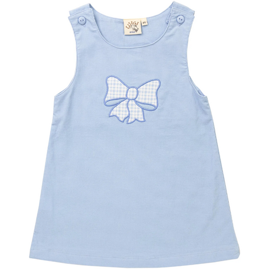 Light Blue Corduroy Jumper with Bow Applique