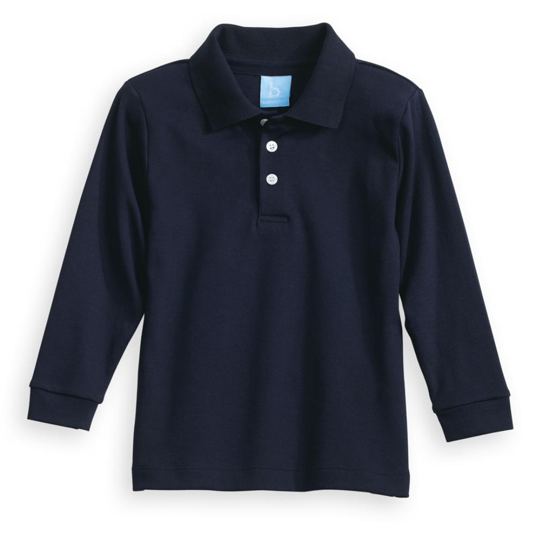 Long Sleeve Solid Pima Polo Tee - Navy