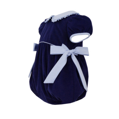 Navy Corduroy Bubble with Gingham Side Bows