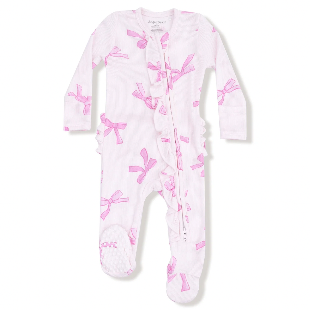 Pretty Bows - 2 Way Ruffle Zipper Footie