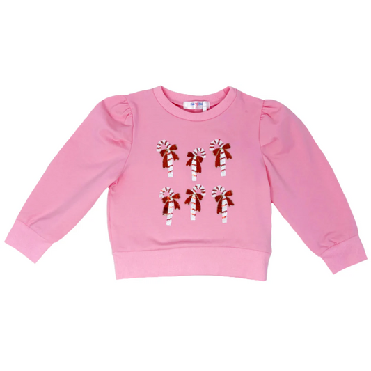 Sequin Puff Sleeve Top - Candy Cane