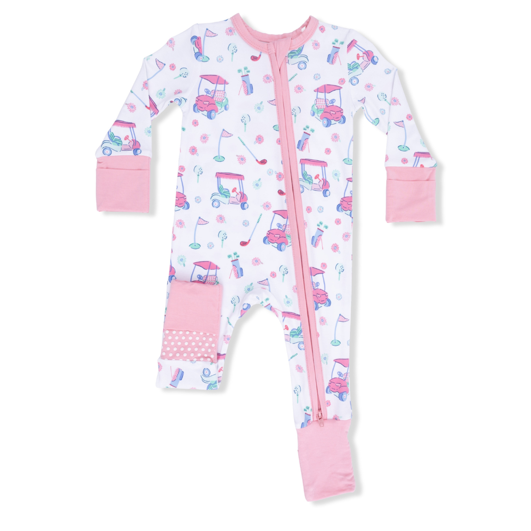 2 Way Zipper Romper - Golf Carts and Flowers