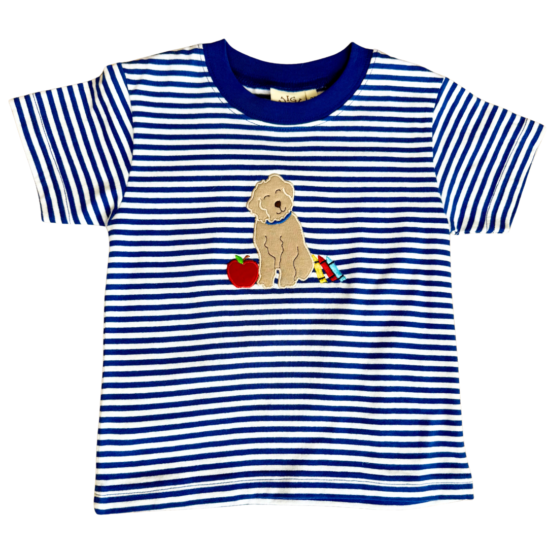 Back to School Puppy Short Sleeve Stripe Tee