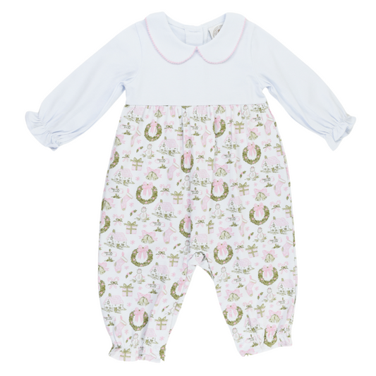 Christmas Toile and Stripe Girls Collins Classic Romper