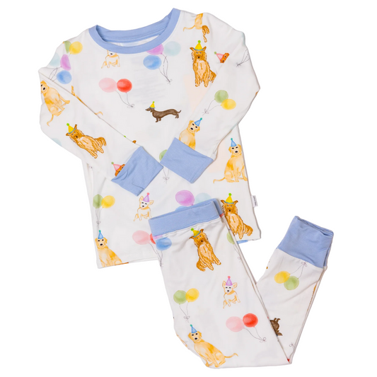 Dog Party Two-Piece Pajama Set - Blue