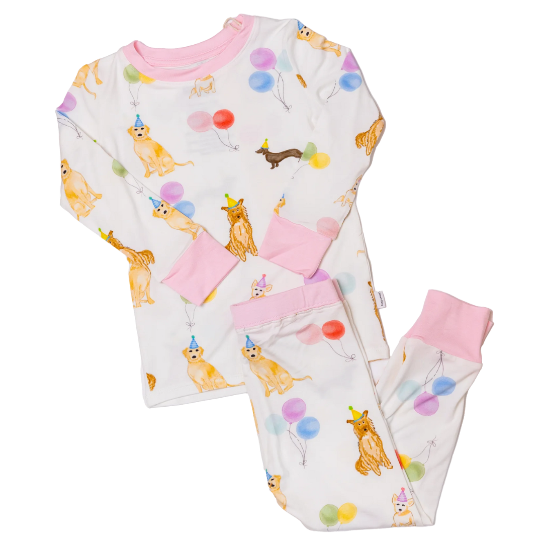 Dog Party Two-Piece Pajama Set - Pink