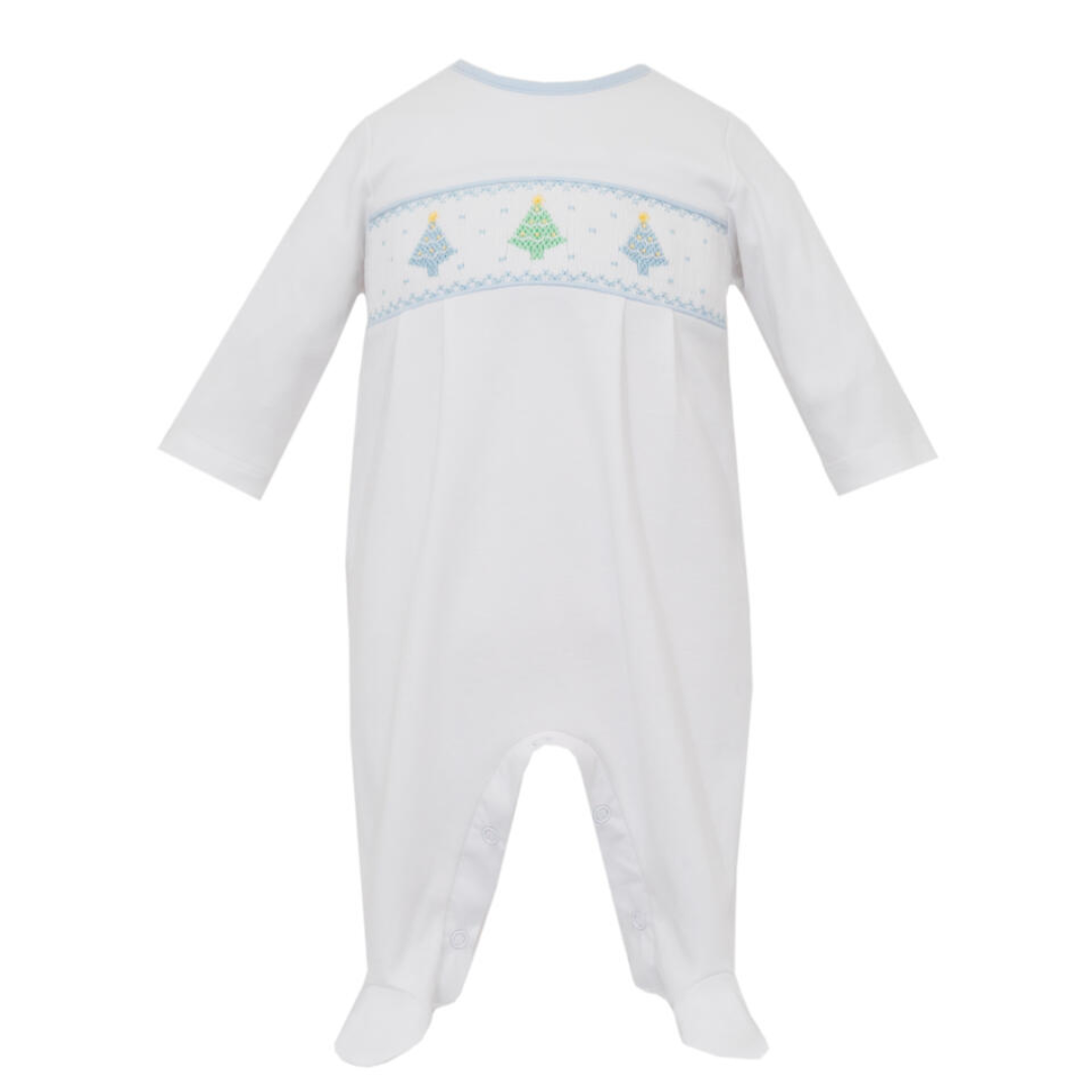 Pastel Christmas Tree Knit Footie - Blue