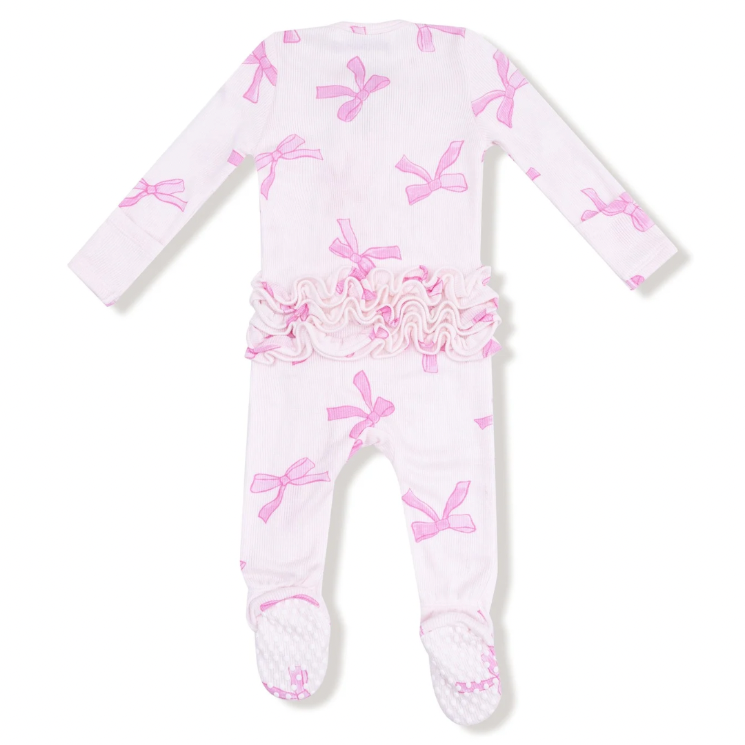 Pretty Bows - 2 Way Ruffle Zipper Footie