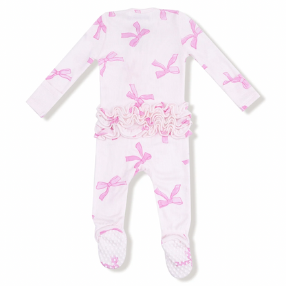 Pretty Bows - 2 Way Ruffle Zipper Footie