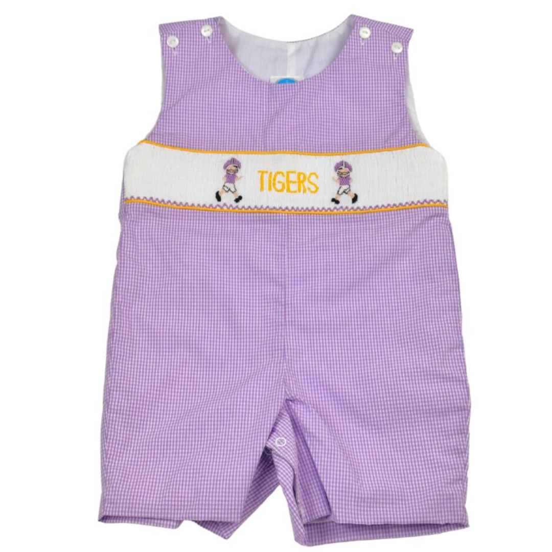 Lavender Gingham Smock Tiger Football Jon Jon