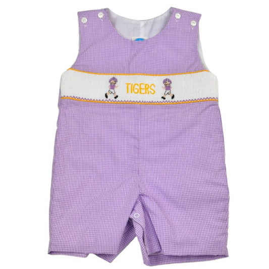 Lavender Gingham Smock Tiger Football Jon Jon