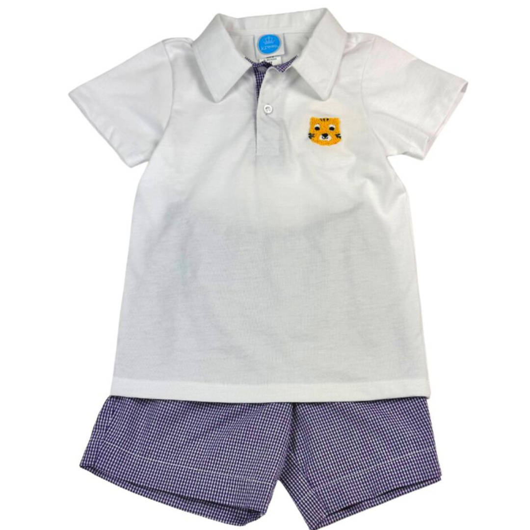 Purple Tigers French Knot Polo Short Set