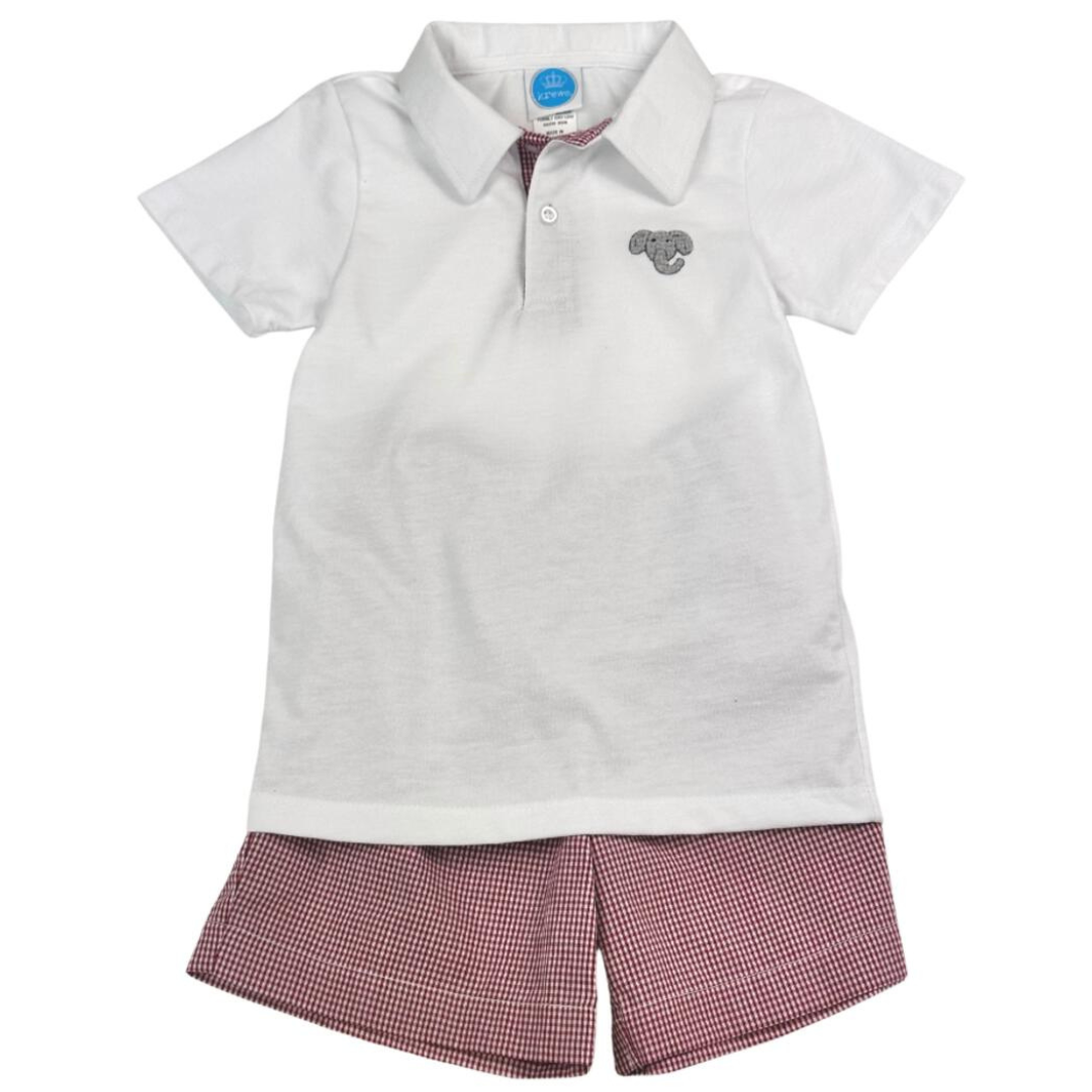 Crimson Elephant French Knot Polo Short Set