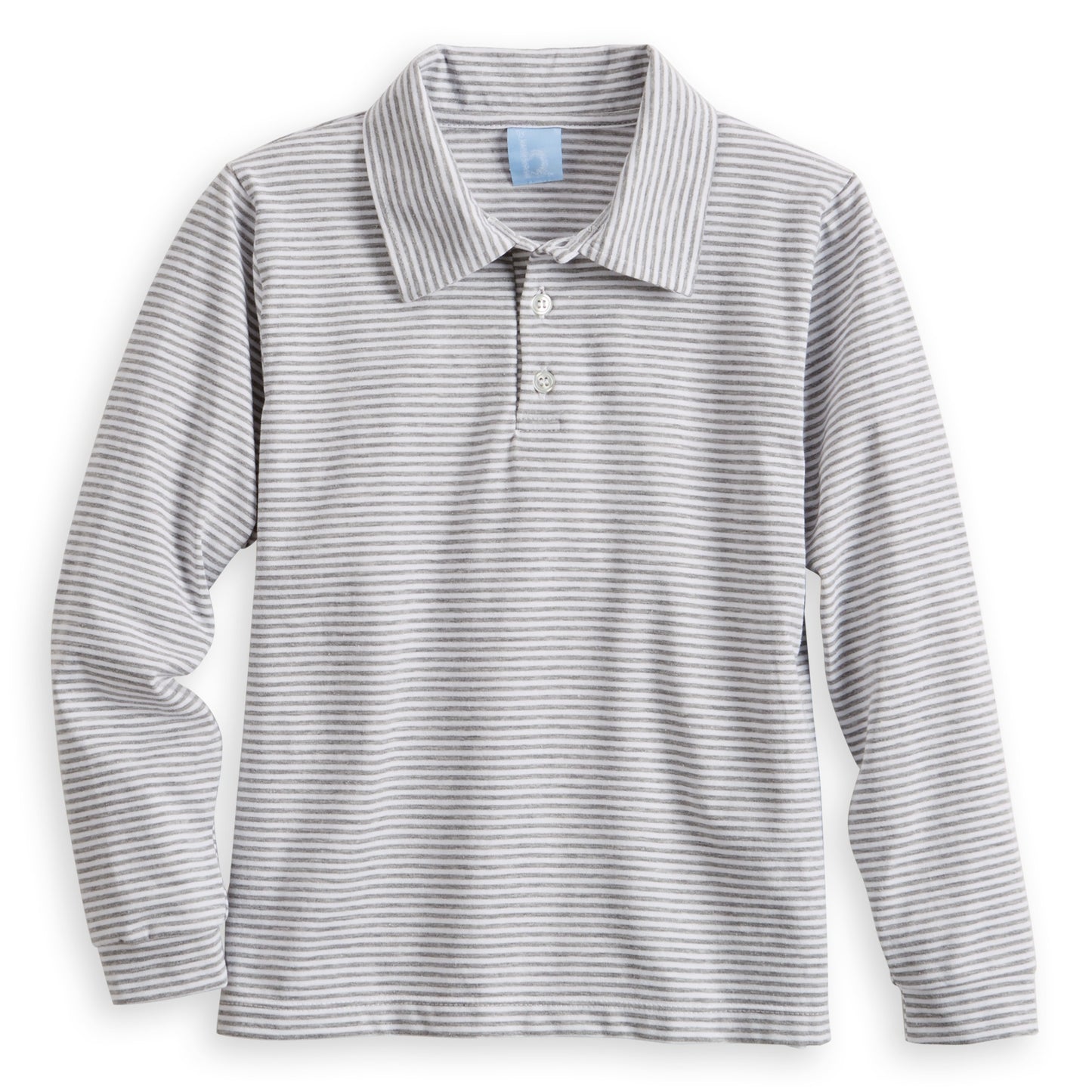 Long Sleeve Stripe Polo - Grey/White Stripe