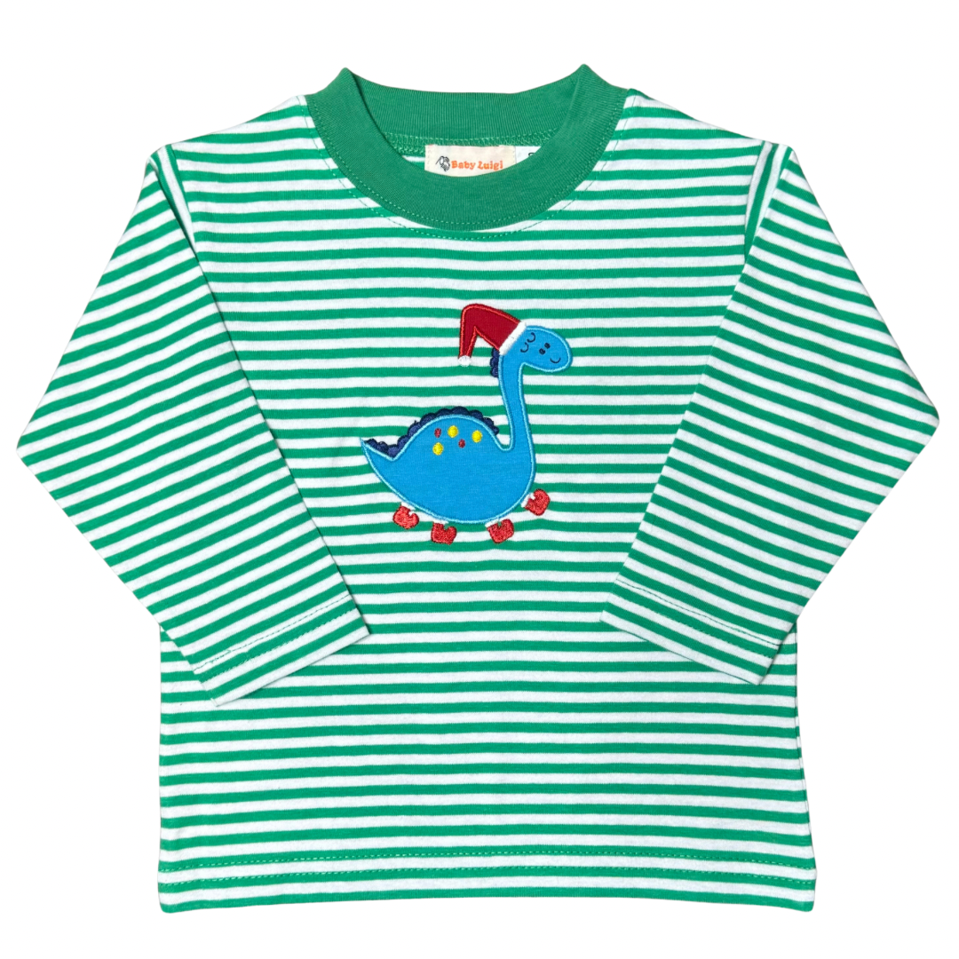 Dino Christmas Stripe Long Sleeve Tee