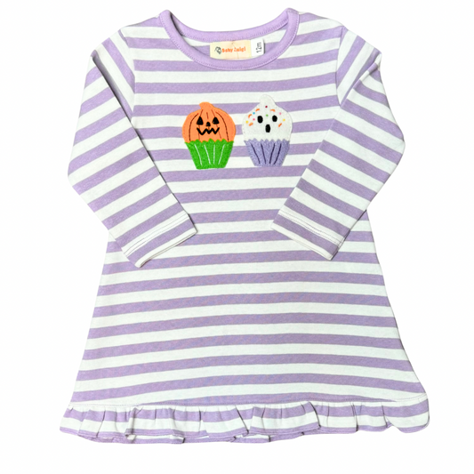 Long Sleeve Stripe Dress with Pumpkin Cupcake