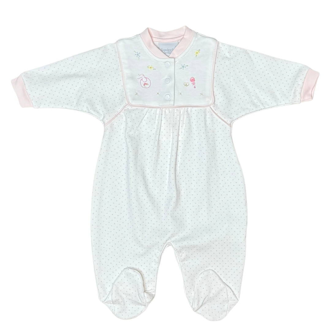 Baby Girl Embroidered Snap Footie