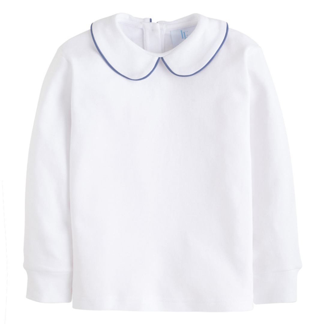 Piped Peter Pan Shirt - Gray Blue