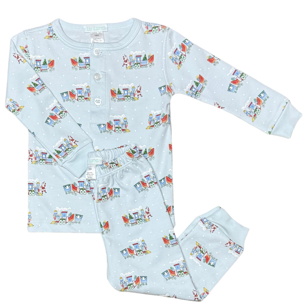 Blue Christmas Train Two Piece Pajama