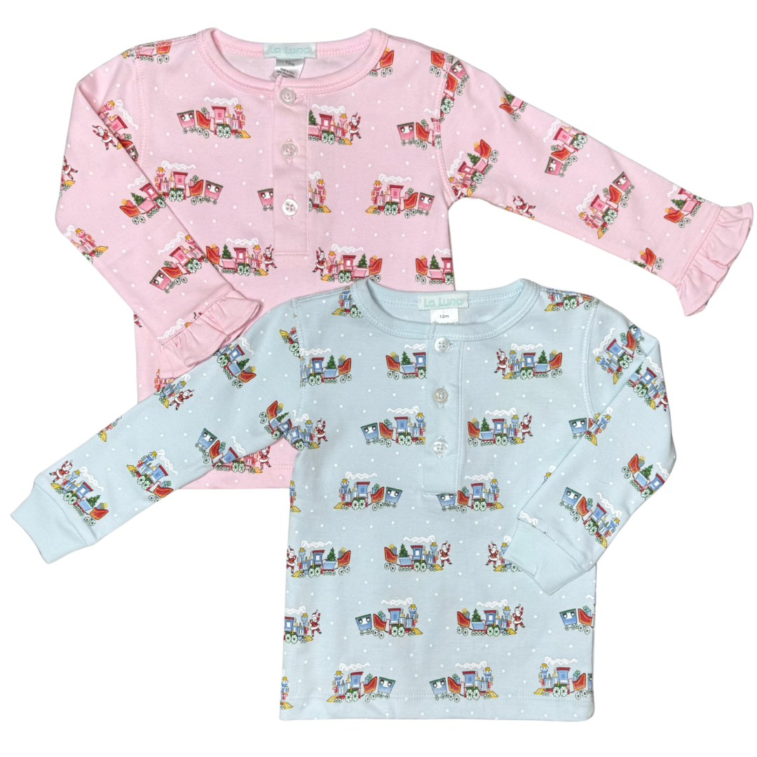 Blue Christmas Train Two Piece Pajama