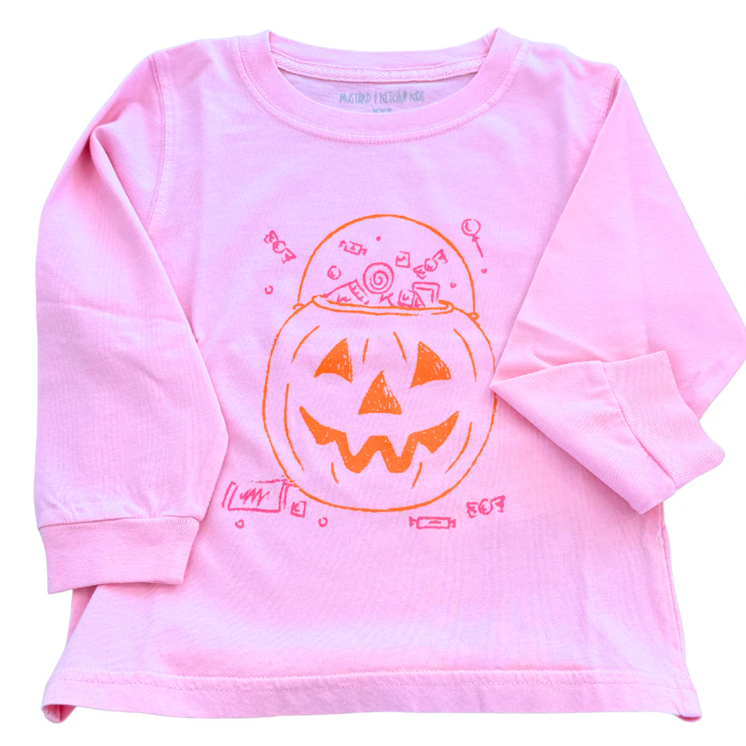 Long Sleeve Pink Pumpkin Candy Bucket T-Shirt